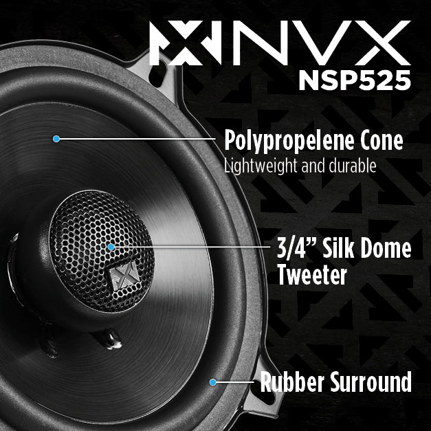NSP525 240W Peak (160W RMS) 5.25" N-Series 2-Way Coaxial Car Speakers with 20mm Silk Dome Tweeters