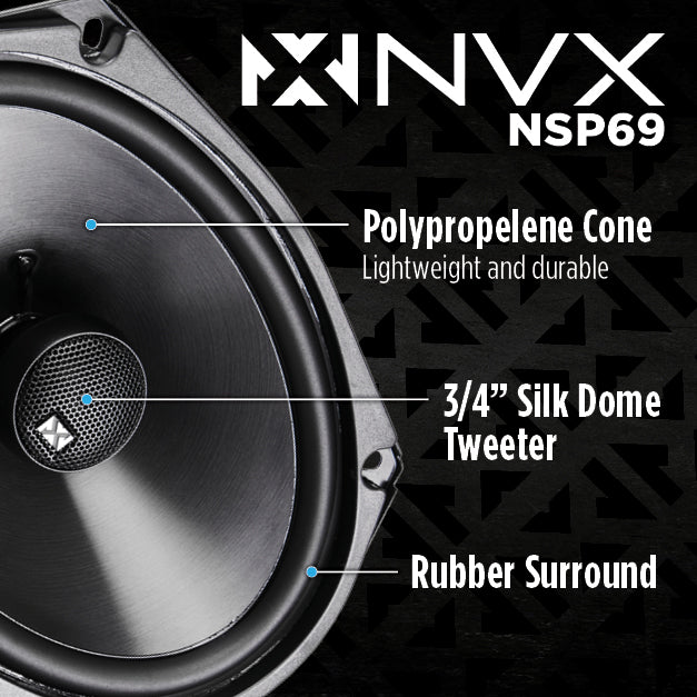 NSP69 900W Peak (300W RMS) 6x9" N-Series 2-Way Coaxial Speakers with 20mm Silk Dome Tweeters
