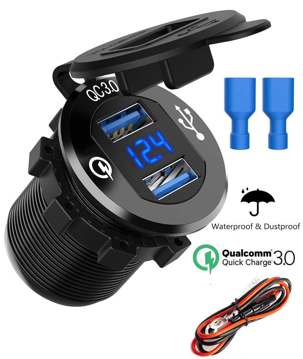 XQC302 Dual USB Quick Charge 3.0 Car Charger with LED Digital Voltmeter