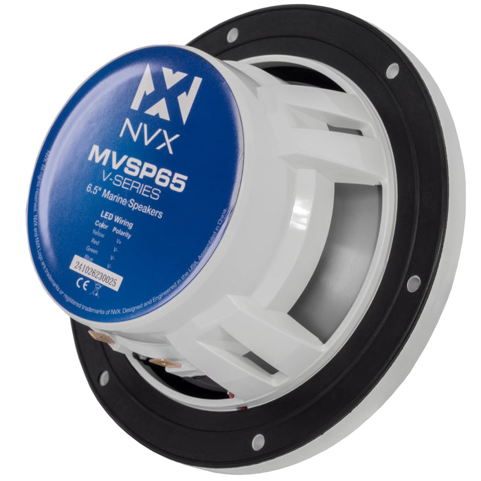 MVSP65 600W Peak (200W RMS) 6.5" V-Series 2-Way Marine Speakers with LED Lighting (Sport White and Black Grilles Included)