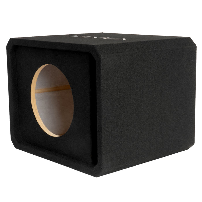 NE101P Single 10" Slot Ported 3/4" MDF Black Carpeted Subwoofer Enclosure – 1.5 Cu. Ft. with Polyfil and NVX Logo