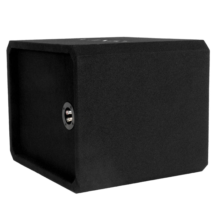 NE101P Single 10" Slot Ported 3/4" MDF Black Carpeted Subwoofer Enclosure – 1.5 Cu. Ft. with Polyfil and NVX Logo