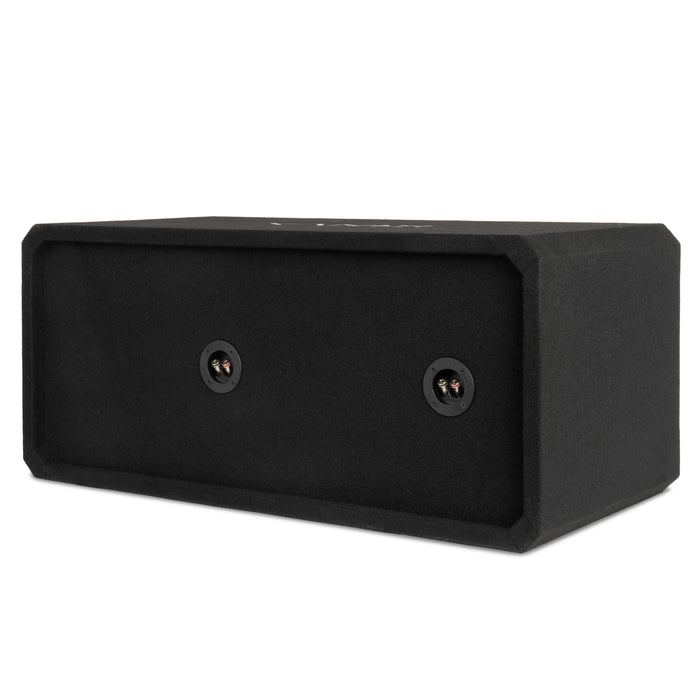 NE102P Dual 10" Slot Ported 3/4" MDF Black Carpeted Subwoofer Enclosure – 2.90 Cu. Ft. with Polyfil and NVX Logo