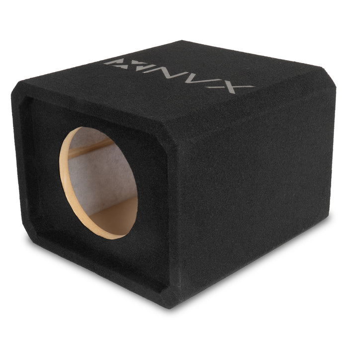 NE81P Single 8" Slot Ported 3/4" MDF Black Carpeted Subwoofer Enclosure – 0.75 Cu. Ft. with Polyfil and NVX Logo