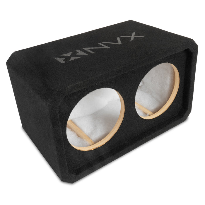 NE82S Dual 8" Sealed 3/4" MDF Black Carpeted Subwoofer Enclosure – 0.80 Cu. Ft. with Polyfil and NVX Logo