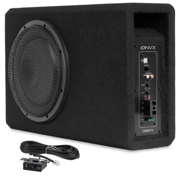 QB10SPA 1200W Peak (350W RMS) Single 10" Amplified Ported Loaded Subwoofer Enclosure with Remote Bass Knob