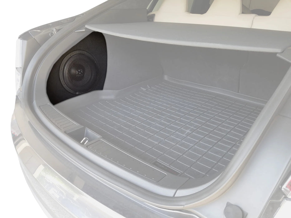 2012-2020 Tesla Model S Bass Package - Custom Single 10" 1000W RMS Amplified Subwoofer Enclosure with Line Out Converter and Wiring Kit - PBK-TSLAS-VCW104