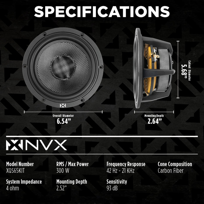 XQS65KIT 600W Peak (300W RMS) 6.5" X-Series 2-Way Component Speaker System with Carbon Fiber Cones and 30mm Silk Dome Tweeters