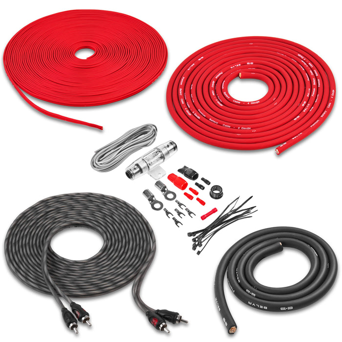 BAK42 | 4 Gauge Premium (CCA) Copper Clad Aluminum Complete 2-Channel Amplifier Wiring Kit with RCA for Amplifiers