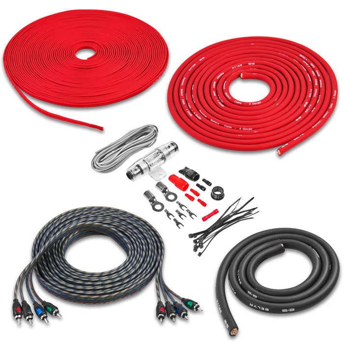 BAK44 | 4 Gauge Premium (CCA) Copper Clad Aluminum Complete 4-Channel Amplifier Wiring Kit with RCA