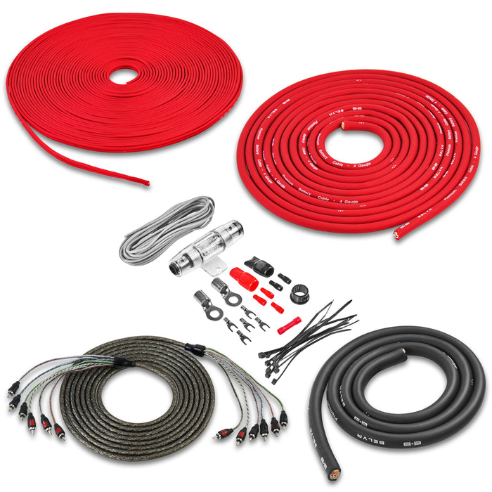 BAK46 | 4 Gauge Premium (CCA) Copper Clad Aluminum Complete 5/6-Channel Amplifier Wiring Kit with RCA