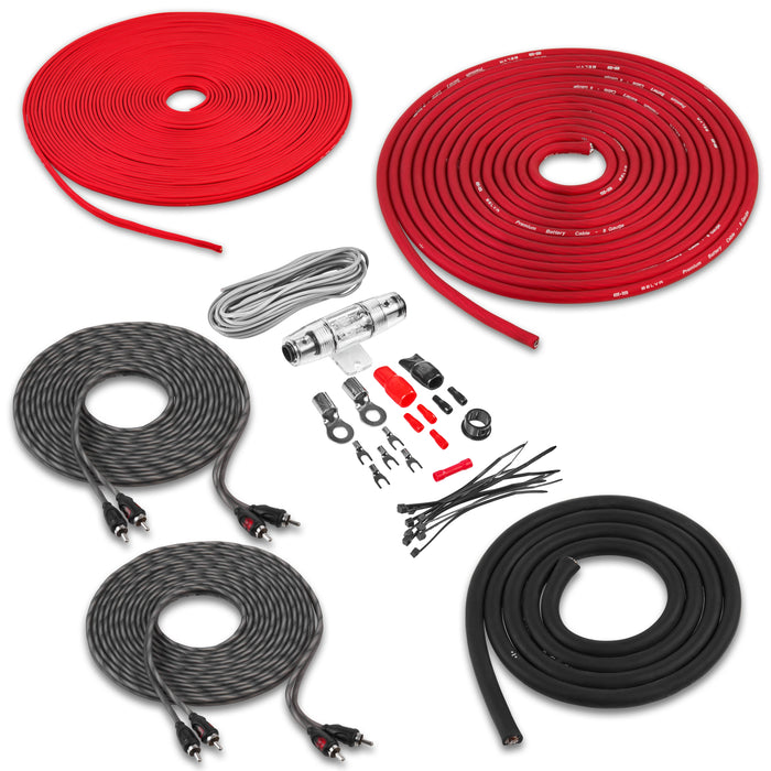 BAK84 | 8 Gauge Premium (CCA) Copper Clad Aluminum Complete 4-Channel Amplifier Wiring Kit with RCA