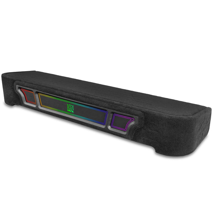 Custom Fit Dual 10" Empty BOOST Vented Truck Enclosure with RGB LED Lighting - 2009-2026 Ford F-Series Crew Cab Trucks - UBE-FD-09F150SC-P210