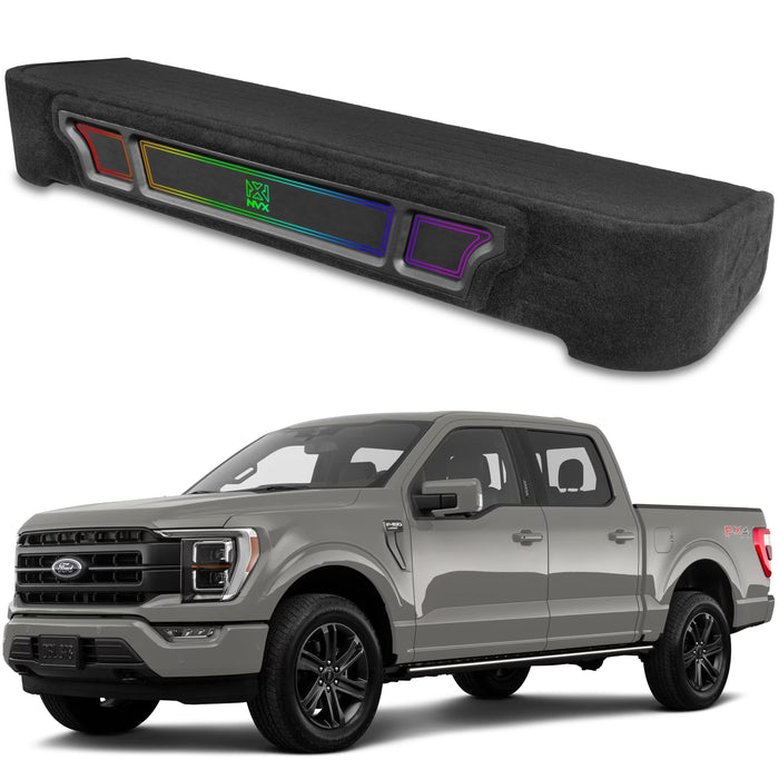Custom Dual 10" Under-seat Ported Unloaded Subwoofer Enclosure with LED Lighting for 2009-Up Ford F-150 Super Crew and 2017-Up F-250/350 Super Duty Crew Cab Trucks | BE-FD-09F150SC-P210