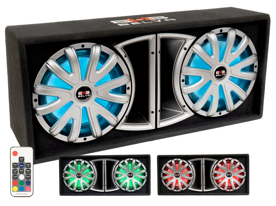 BLB212LED | 1500W Peak Dual 12" Loaded Ported Subwoofer Enclosure w/ Multi-Color LED and Remote