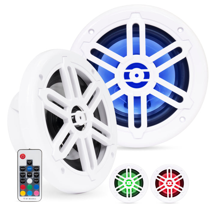 BMRGBWH 500W Peak (250W RMS) 6.5" 2-Way Coaxial Marine Speakers with Multi-Color LED Lighting (Black)