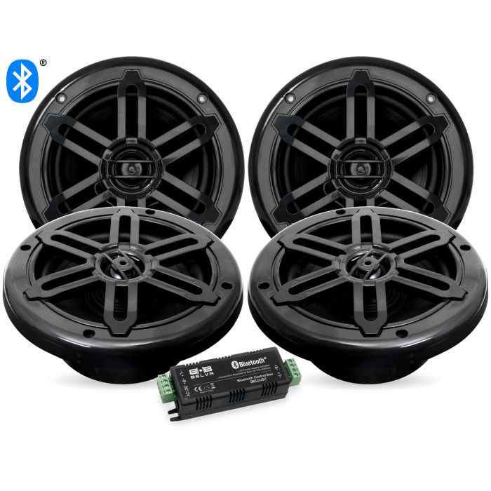 BMS654BT 1000W Peak 4-Channel Bluetooth Amplifier with Four 6.5" 2-Way Coaxial Marine Speakers