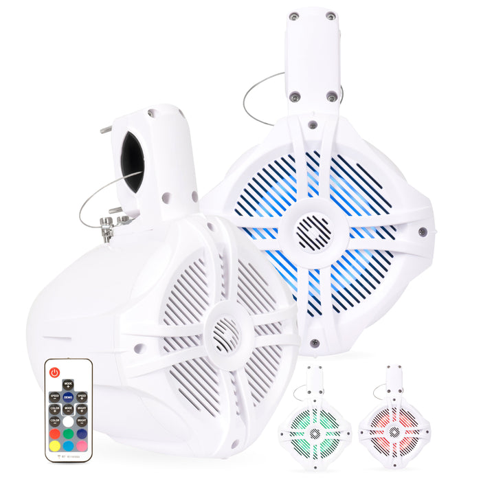 BWT6LED 500W Peak (250W RMS) 6.5" Marine Tower Speakers with Multi-Color LED Lighting and Remote