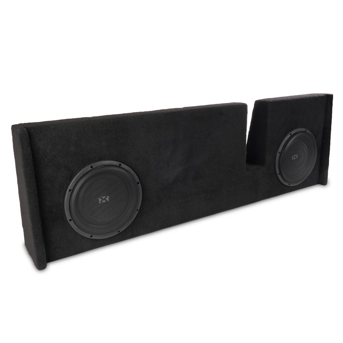 LVE-FRD-150CECG12-D10S Custom Fit 700W RMS Dual 10" Sealed Down Firing Loaded Subwoofer Enclosure for 2009-2018 Ford F-150 Super Crew and Super Cab Trucks