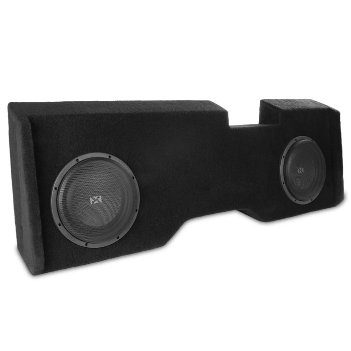 LVE-GM-SLVCCG3-D10S Custom Fit 700W RMS Dual 10" Sealed Down Firing Loaded Subwoofer Enclosure for 2014-2018 Chevrolet Silverado and GMC Sierra Crew Cab Trucks