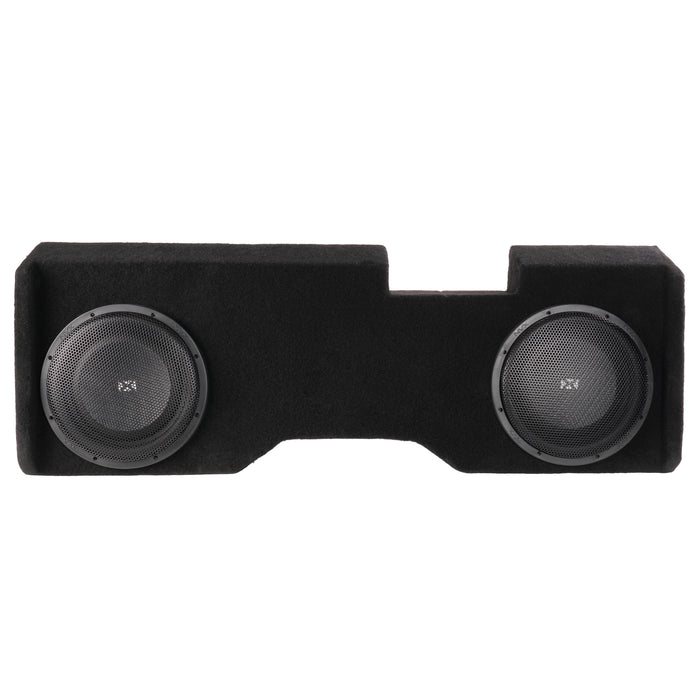 LVE-GM-SLVCCG3-D12S Custom Fit 800W RMS Dual 12" Sealed Down Firing Loaded Subwoofer Enclosure for 2014-2018 Chevrolet Silverado and GMC Sierra Crew Cab Trucks