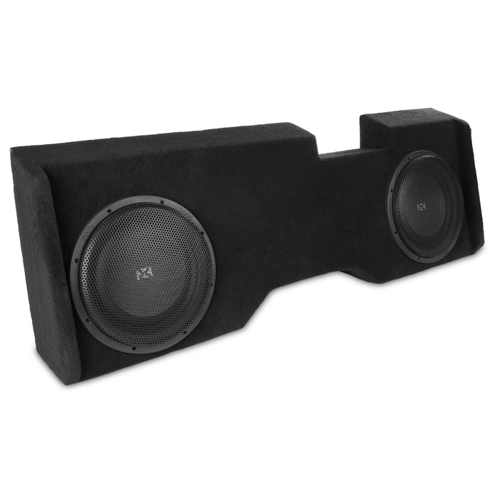 LVE-GM-SLVCCG3-D12S Custom Fit 800W RMS Dual 12" Sealed Down Firing Loaded Subwoofer Enclosure for 2014-2018 Chevrolet Silverado and GMC Sierra Crew Cab Trucks