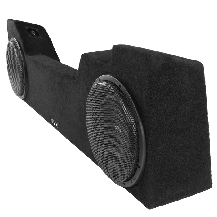 LVE-GM-SLVDCG3-D12S Custom Fit 800W RMS Dual 12" Sealed Up Firing Loaded Subwoofer Enclosure for 2014-2018 Chevrolet Silverado and GMC Sierra Double Cab Trucks