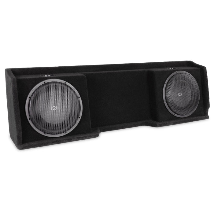 LVE-GM-SLVECG1-D12S Custom Fit 800W RMS Dual 12" Sealed Loaded Down Firing Subwoofer Enclosure for 1999-2006 Chevrolet Silverado and GMC Sierra Extended Cab Trucks