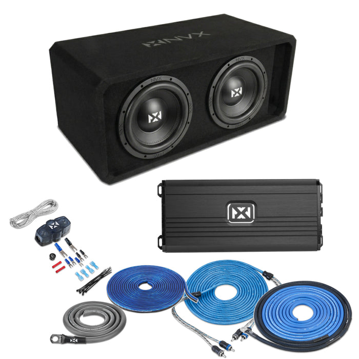 NVX Dual 10" Complete Bass System w/ Ported Box, Amp, and Wiring Kit