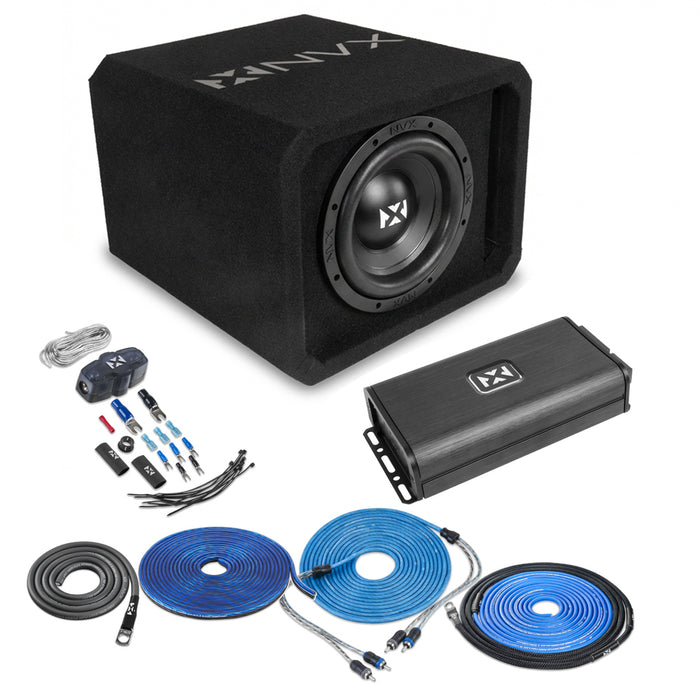 NVX Single 8" Complete Bass System w/ Ported Box, Amp, and Wiring Kit