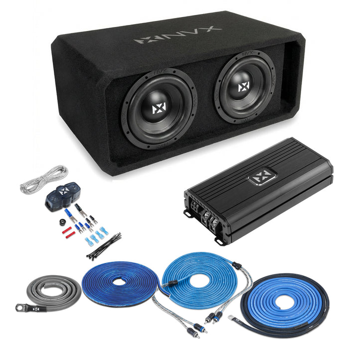 NVX Dual 8" Complete Bass System w/  Ported Box, Amp, and Wiring Kit