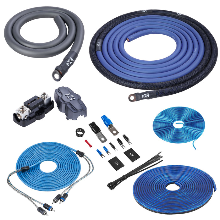 NKIT02 Full Spec 1/0 Gauge CCA 2-Channel Complete Amplifier Wiring Kit with RCA for Systems Up to 2400W RMS