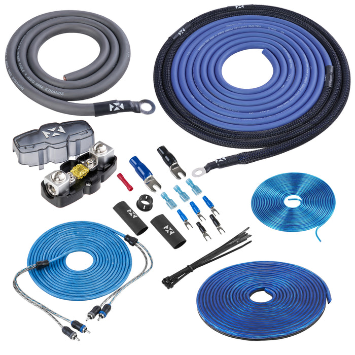 NKIT42 Full Spec 4 Gauge CCA 2-Channel Complete Amplifier Wiring Kit with RCA for Systems Up to 1200W RMS