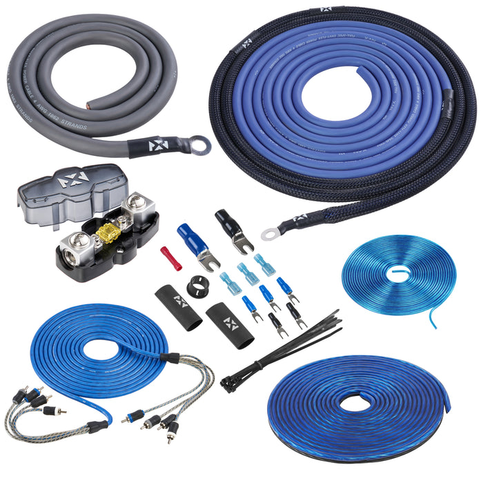 NKIT44 Full Spec 4 Gauge CCA 4-Channel Complete Amplifier Wiring Kit with RCA for Systems Up to 1200W RMS