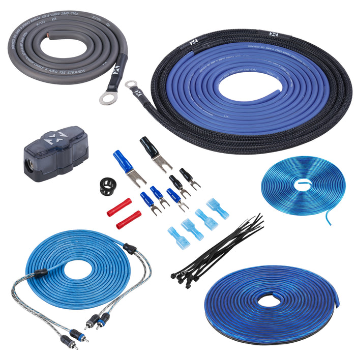 NKIT82 Full Spec 8 Gauge CCA 2-Channel Complete Amplifier Wiring Kit with RCA for Systems Up to 600W RMS
