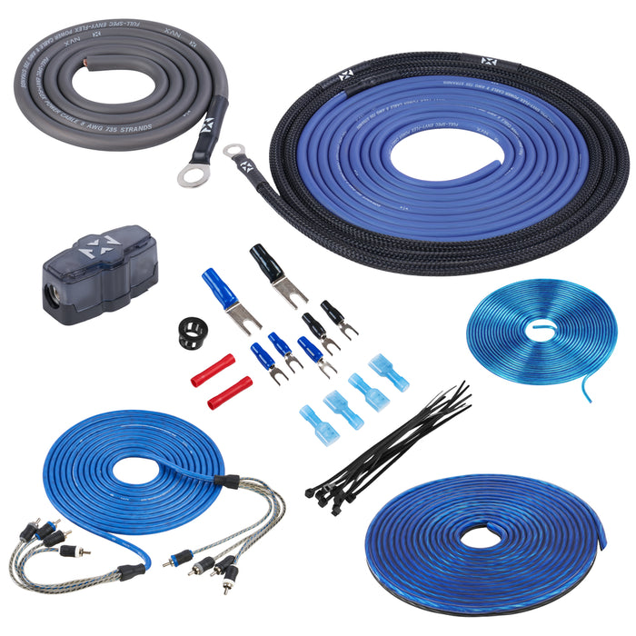 NKIT84 Full Spec 8 Gauge CCA 4-Channel Complete Amplifier Wiring Kit with RCA for Systems Up to 600W RMS