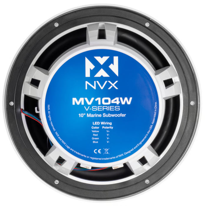 NVX NMPS20 Receiver, 2x MVSP65 Marine Speakers, MV104W Subwoofer, vad11005v2