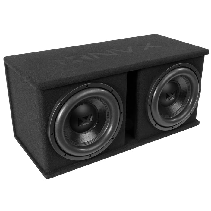 NPKG212 1000W Peak (500W RMS) Loaded Dual 12" Subwoofer with Slot Ported Enclosure and Monoblock Amplifier with Remote Bass Knob and Amplifier Wiring Kit
