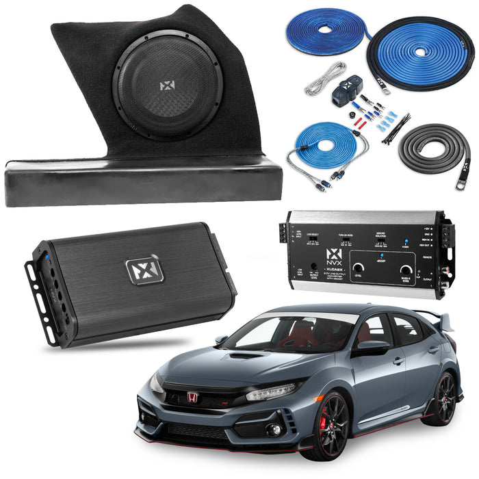 2017-2021 Honda Civic Sport Bass Package - Includes 10" 350W RMS Subwoofer, Custom Enclosure, Monoblock Amplifier, Line Out Converter and Complete Wiring Kit (PBK-HON-CVCHB-G10)