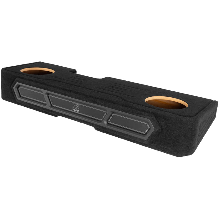 2008-2018 Chevrolet Silverado, GMC Sierra Crew Cab Bass Package - Custom Dual 10" 1200W RMS Amplified Vented Subwoofer Enclosure with Amplifier Wiring Kit - PBK-GM-08SLVCC-P210