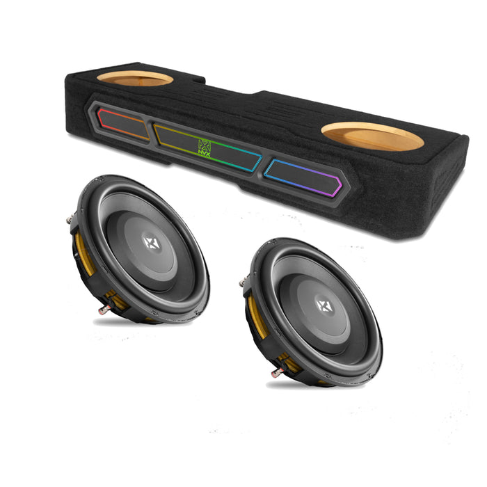 2008-2018 Chevrolet Silverado, GMC Sierra Crew Cab Bass Package - Custom Dual 12" 1200W RMS Amplified Vented Subwoofer Enclosure with Amplifier Wiring Kit - PBK-GM-08SLVCC-P212