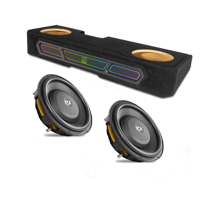 2008-2018 Chevrolet Silverado, GMC Sierra Crew Cab Bass Package - Custom Dual 12" 1200W RMS Amplified Sealed Subwoofer Enclosure with Amplifier Wiring Kit - PBK-GM-08SLVCC-S212