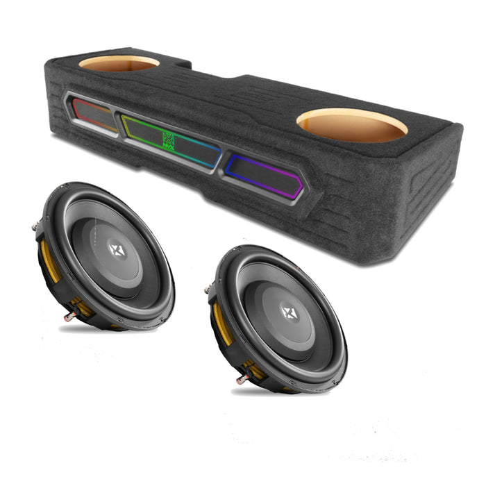 2019-2024 Chevrolet Silverado, GMC Sierra Crew Cab Bass Package - Custom Dual 12" 1200W RMS Amplified Vented Subwoofer Enclosure with Amplifier Wiring Kit - PBK-GM-19SLVCC-P212