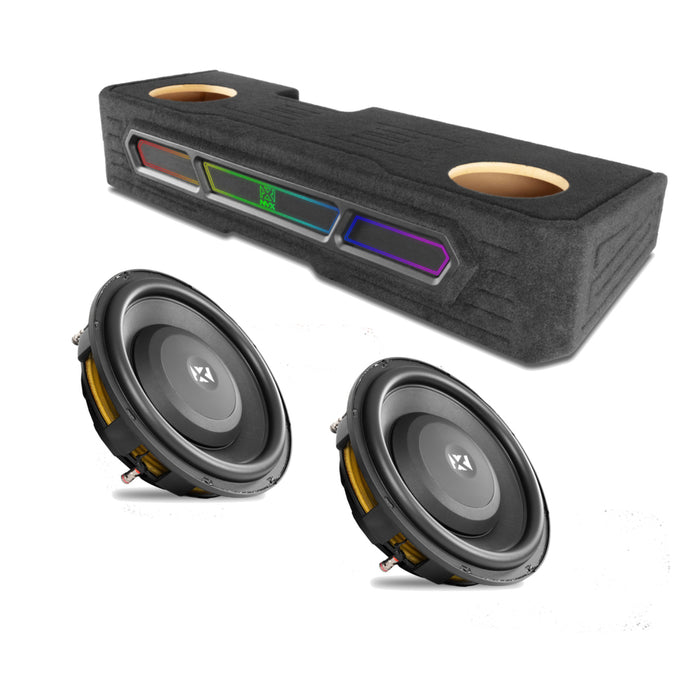 2019-2024 Chevrolet Silverado, GMC Sierra Crew Cab Bass Package - Custom Dual 10" 1200W RMS Amplified Sealed Subwoofer Enclosure with Amplifier Wiring Kit - PBK-GM-19SLVCC-S210
