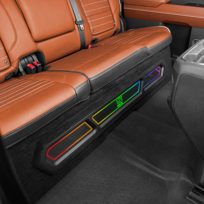 2019-2024 Chevrolet Silverado, GMC Sierra Crew Cab Bass Package - Custom Dual 10" 1200W RMS Amplified Sealed Subwoofer Enclosure with Amplifier Wiring Kit - PBK-GM-19SLVCC-S210