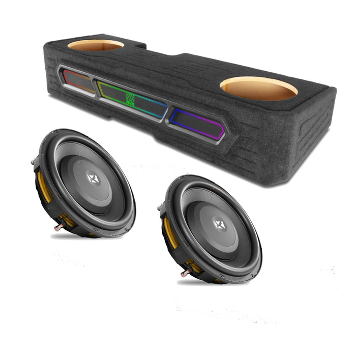 2019-2024 Chevrolet Silverado, GMC Sierra Crew Cab Bass Package - Custom Dual 12" 1200W RMS Amplified Sealed Subwoofer Enclosure with Amplifier Wiring Kit - PBK-GM-19SLVCC-S212