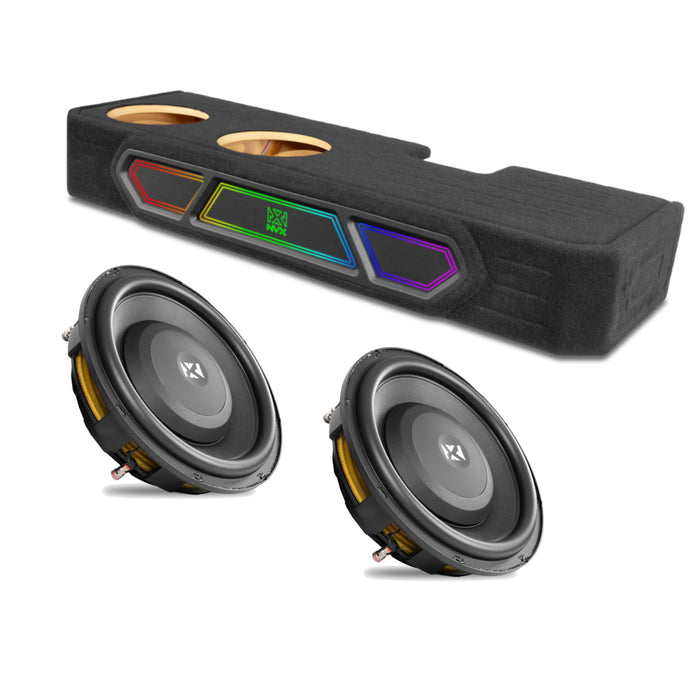 2019-2024 Ram 1500 Crew Cab Bass Package - Custom Dual 10" 1200W RMS Amplified Vented Subwoofer Enclosure with Amplifier Wiring Kit - PBK-RAM-19CC-P210
