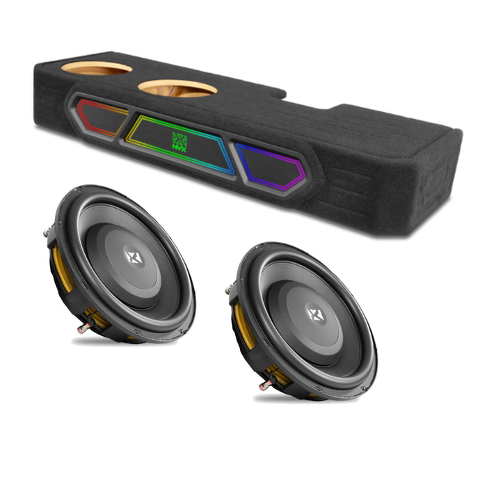 2019-2024 Ram 1500 Crew Cab Bass Package - Custom Dual 10" 1200W RMS Amplified Sealed Subwoofer Enclosure with Amplifier Wiring Kit - PBK-RAM-19CC-S210