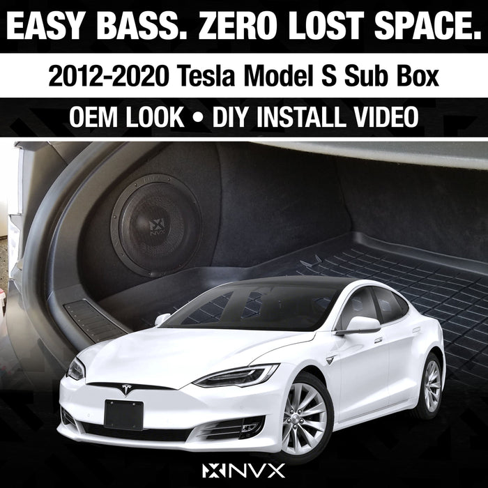 2012-2020 Tesla Model S Bass Package - Custom Single 10" 1000W RMS Amplified Subwoofer Enclosure with Line Out Converter and Wiring Kit - PBK-TSLAS-VCW104