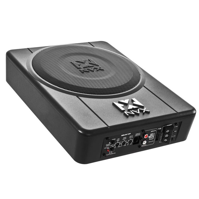 QBUS10P 500W Peak (200W) RMS 10" Ported Amplified Loaded Under Seat Subwoofer System with Remote Bass Knob and Amplifier Wiring Kit